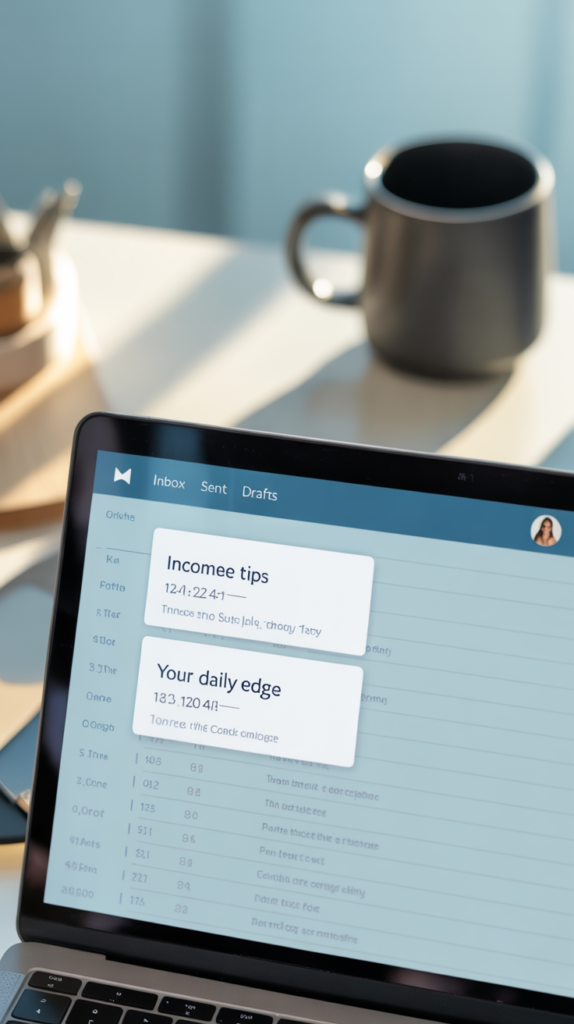 computer screen with income tips and your daily edge