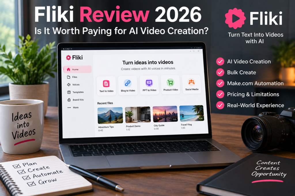 Fliki Review 2026 – AI video creation, Bulk Create, and Make.com automation